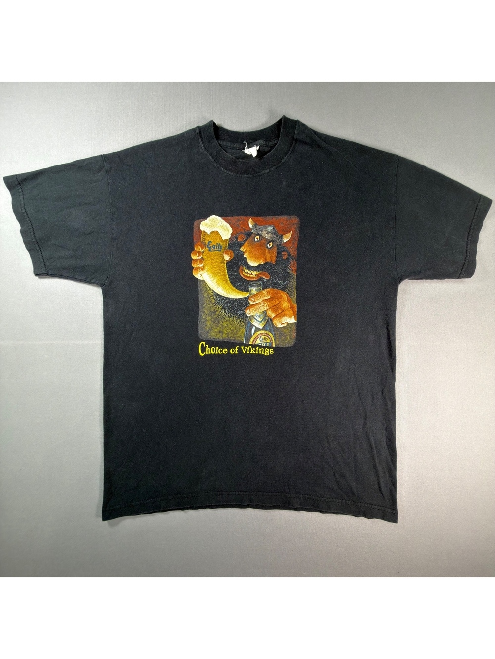 VTG Egils Beer Choice of Vikings T Shirt Black Screen Stars Mens Large